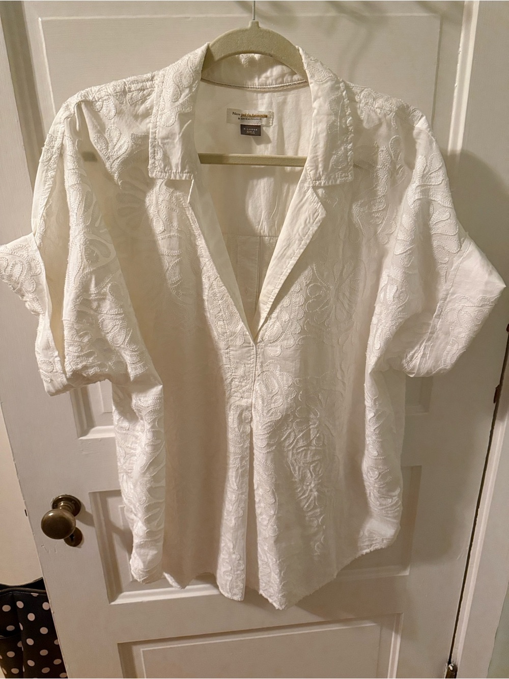 Pilcro and the Letterpress White Embroidered Short-Sleeve Button Back Tunic - XL